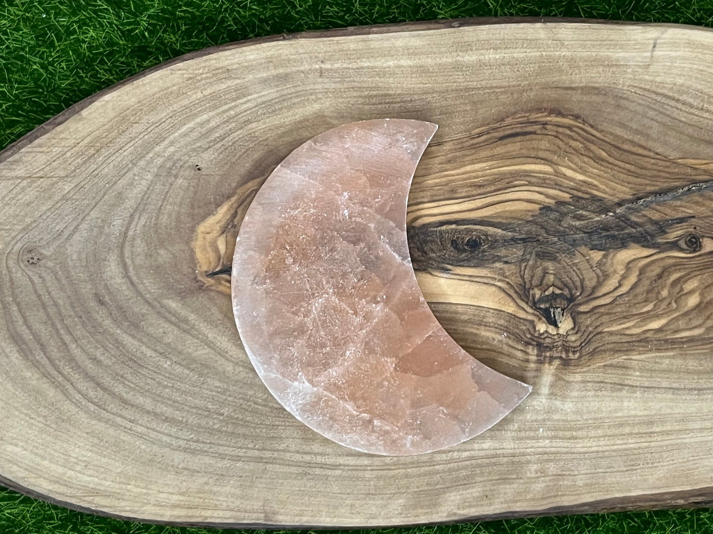 Peach Selenite Moon Carving