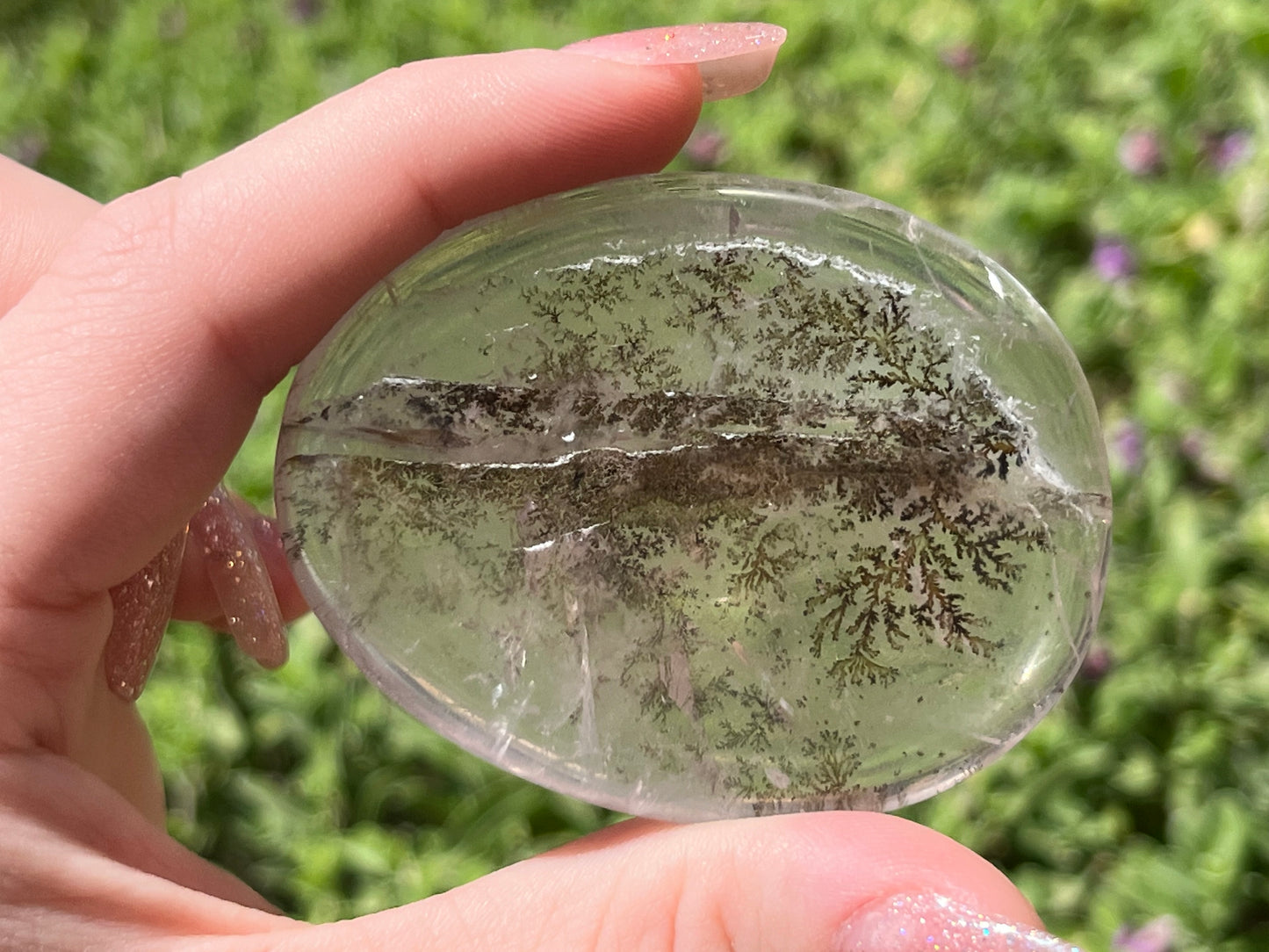 Dendritic Clear Quartz Palm Stone