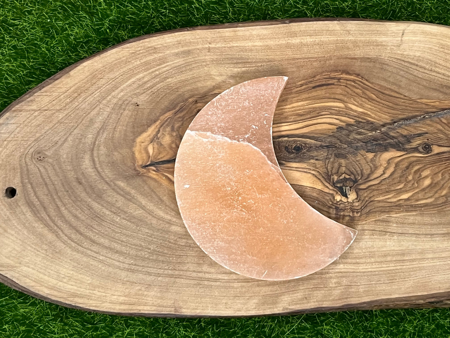 Peach Selenite Moon Carving