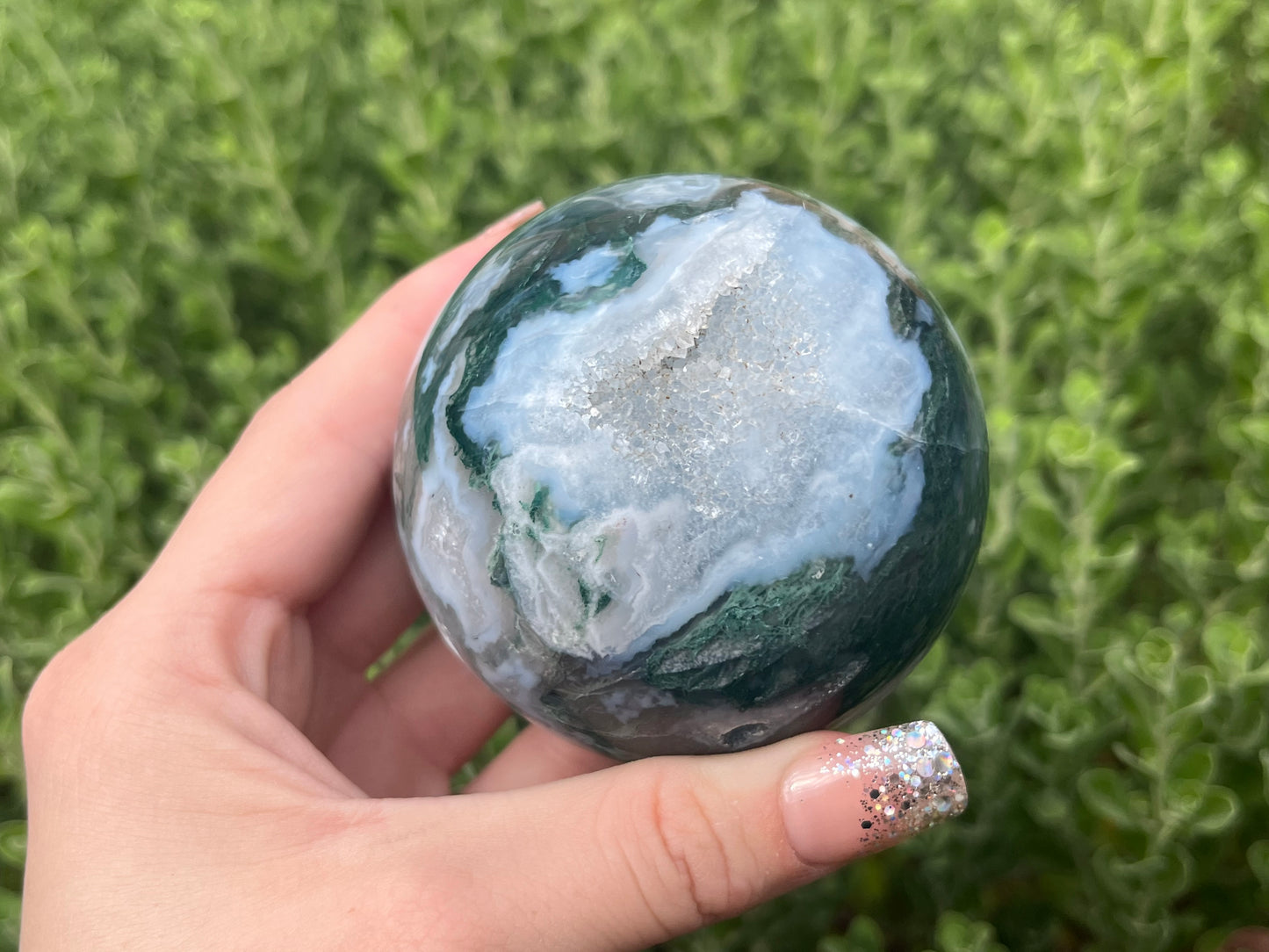 Druzy Moss Agate Sphere