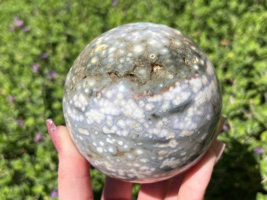 Large Eighth Vein Ocean Jasper Sphere With Druzy