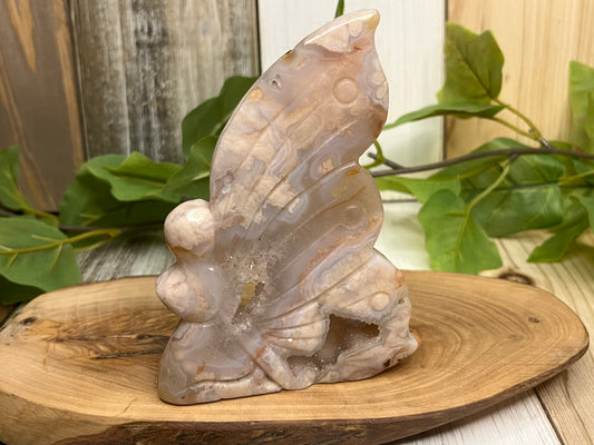 Druzy Flower Agate Fairy Wing Carving