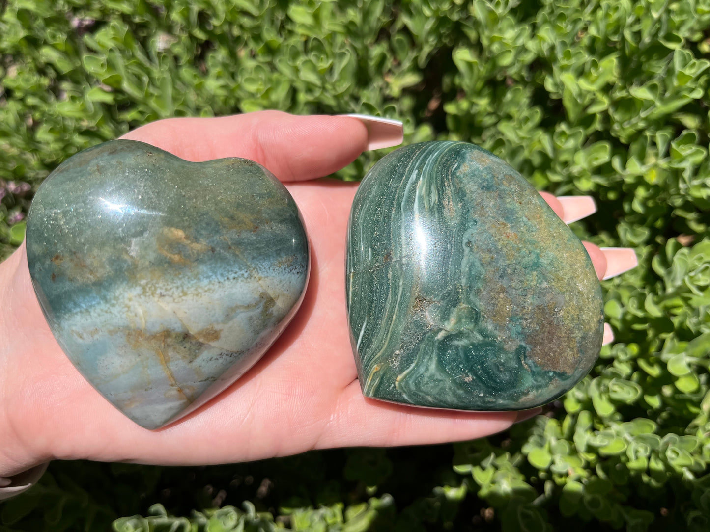 Ocean Jasper Puffy Heart Carvings