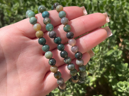 Moss Agate Bead Bracelet 6mm