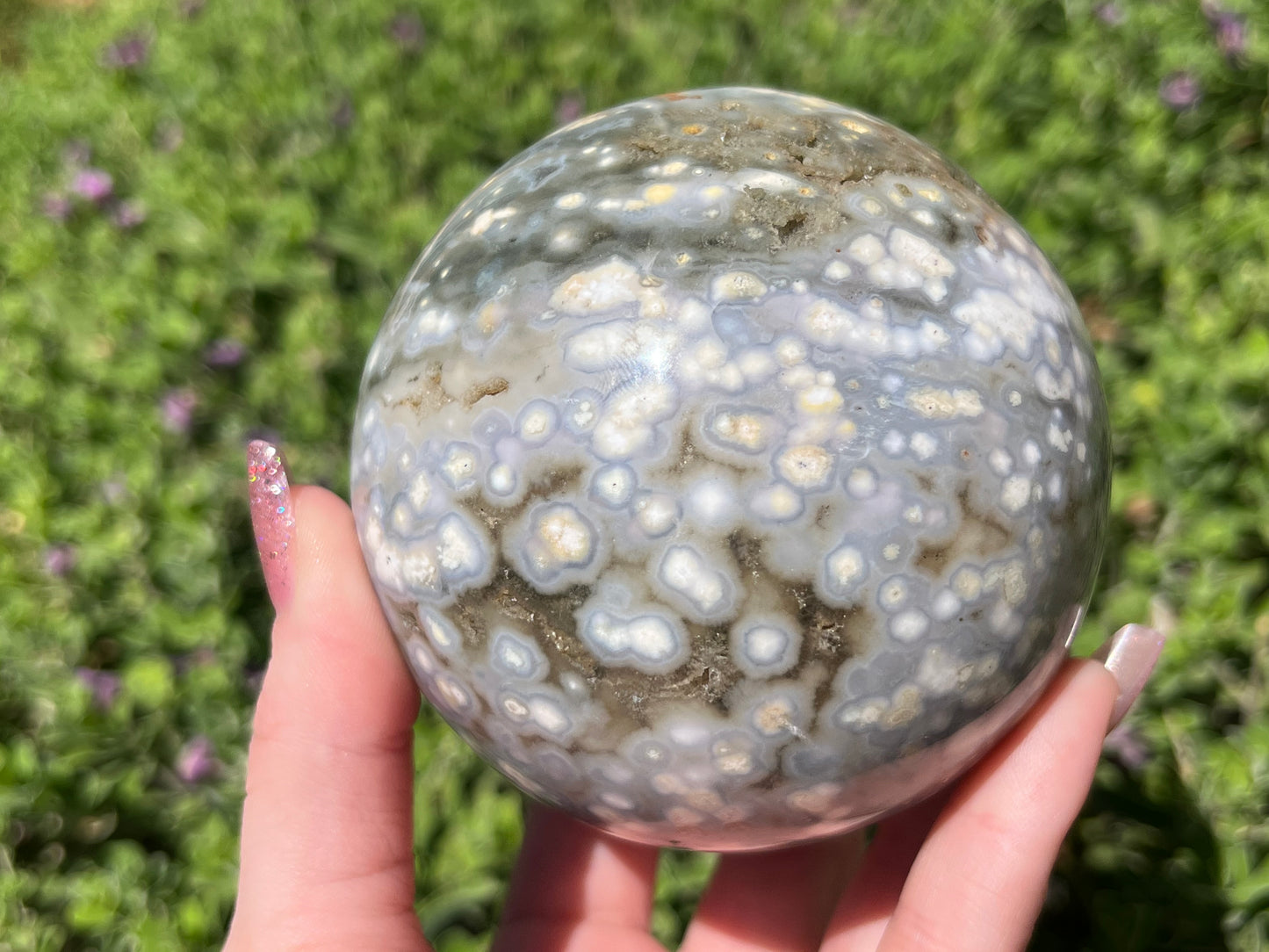 Large Eighth Vein Ocean Jasper Sphere With Druzy