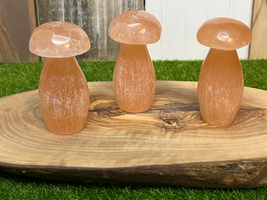 Peach Selenite Mushroom Carvings