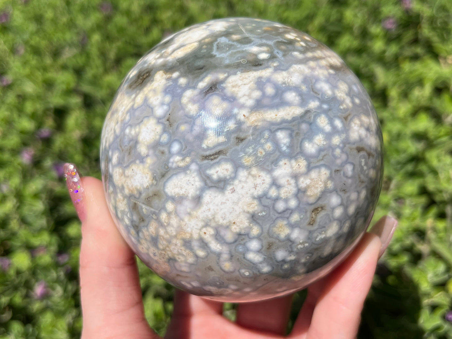 Large Eighth Vein Ocean Jasper Sphere With Druzy