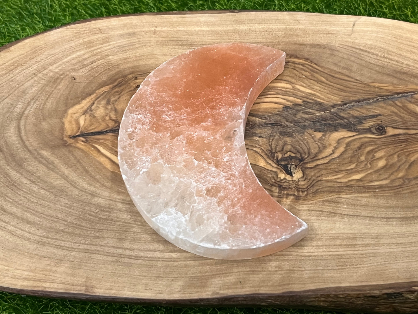 Peach Selenite Moon Carving