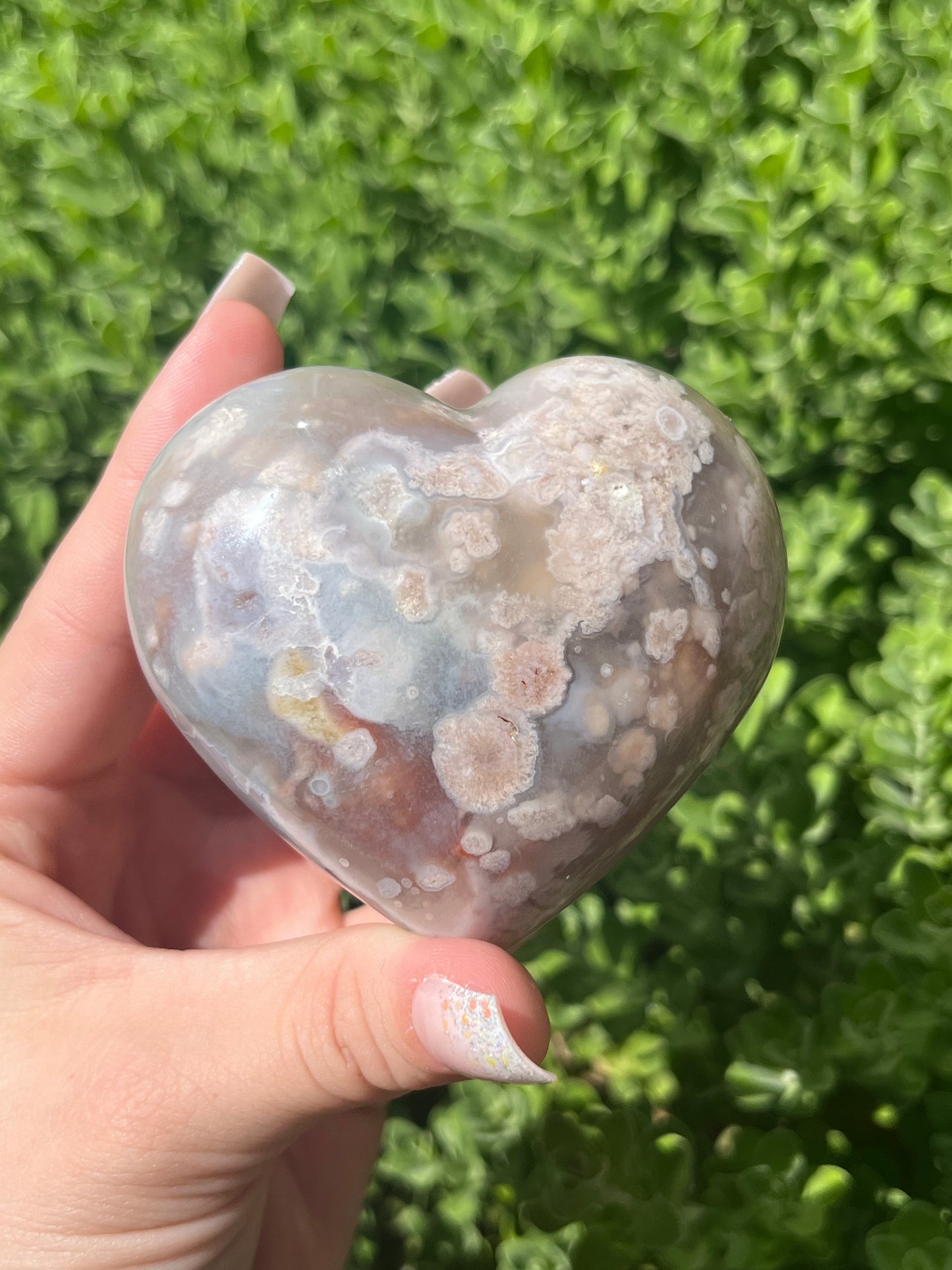 Flower Agate Puffy Hearts