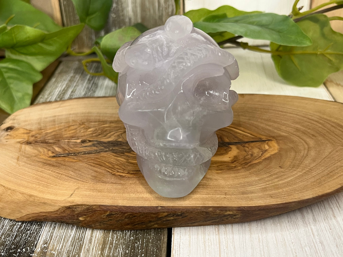 Fluorite Skull w/ Snake Intertwined Carving