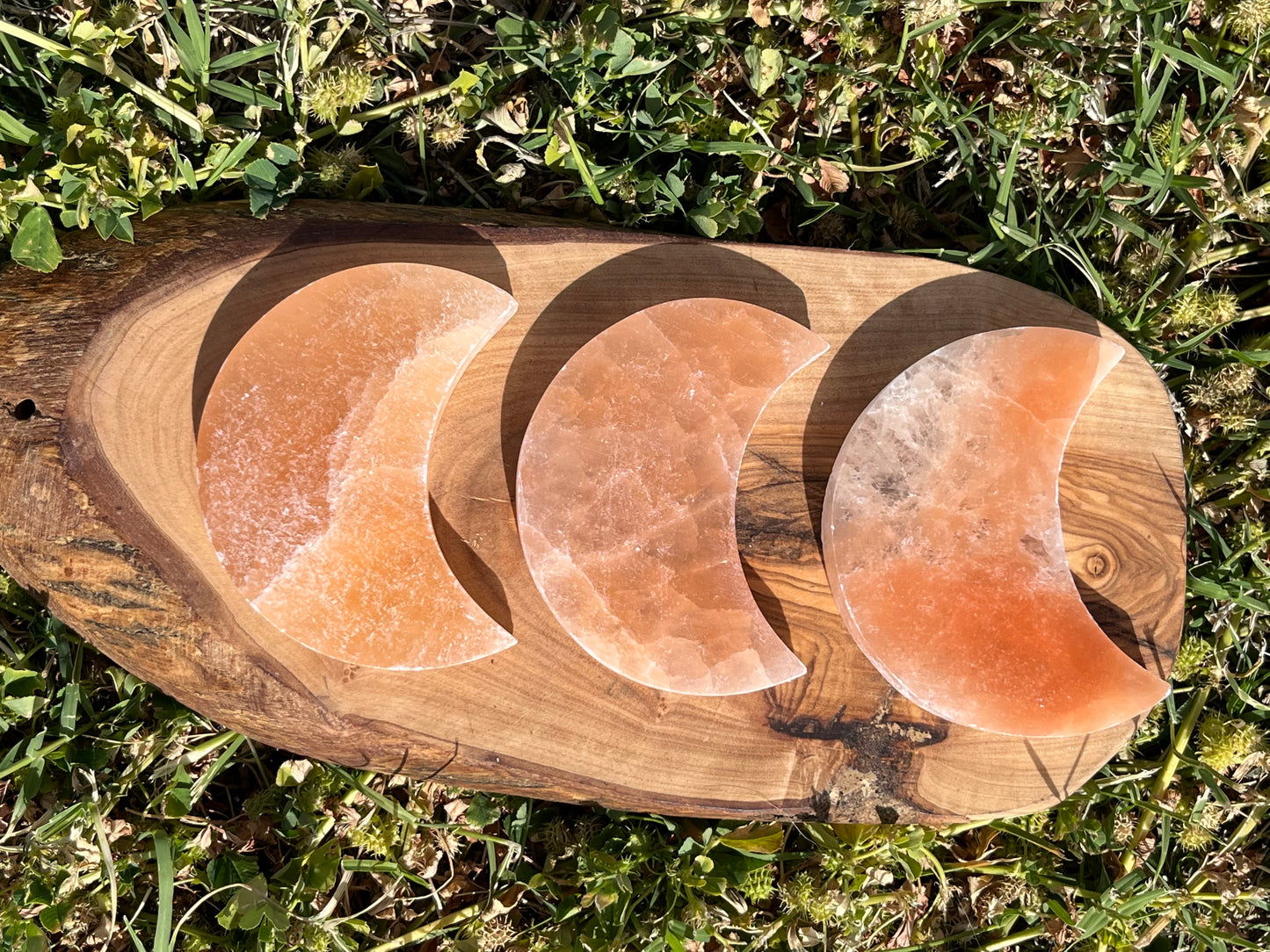 Peach Selenite Moon Carving